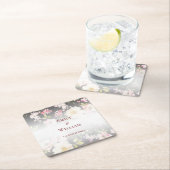 水彩ピンクイエローローズぼやけブラック結婚、s スクエアペーパーコースター (インサイチュ)