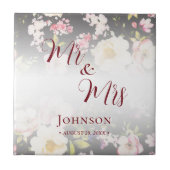 水彩ピンクイエローローズぼやけブラック結婚、s タイル (正面)