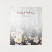 水彩ピンクイエローローズぼやけブラック結婚、s タペストリー (正面)