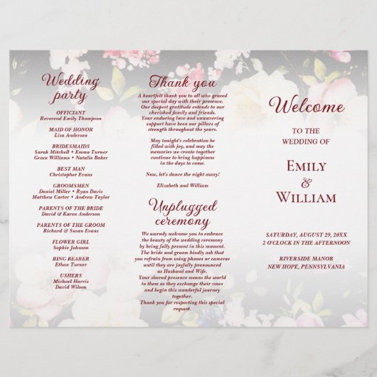 水彩ピンクイエローローズぼやけブラック結婚、s チラシ (正面)