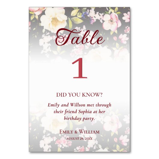 水彩ピンクイエローローズぼやけブラック結婚、s テーブルナンバー (正面)