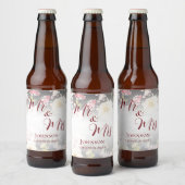 水彩ピンクイエローローズぼやけブラック結婚、s ビールラベル (ボトル)