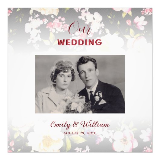 水彩ピンクイエローローズぼやけブラック結婚、s フォトプリント            (正面)