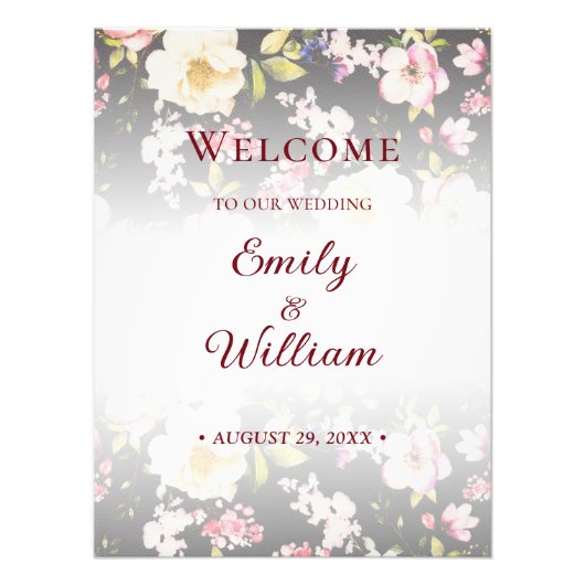 水彩ピンクイエローローズぼやけブラック結婚、s フォトプリント (正面)