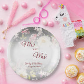 水彩ピンクイエローローズぼやけブラック結婚、s ペーパープレート (パーティー)