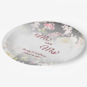 水彩ピンクイエローローズぼやけブラック結婚、s ペーパープレート (アングル)