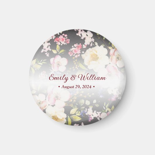 水彩ピンクイエローローズぼやけブラック結婚、s マグネット (正面)