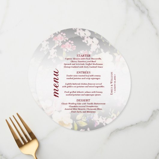 水彩ピンクイエローローズぼやけブラック結婚、s メニュー (正面/裏面インサイチュ)