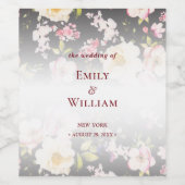 水彩ピンクイエローローズぼやけブラック結婚、s ワインラベル (シングルラベル)