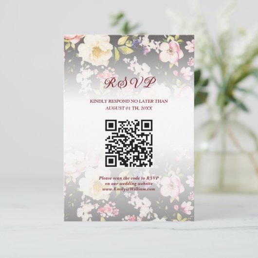 水彩ピンクイエローローズぼやけブラック結婚、s 出欠カード (スタンド正面)