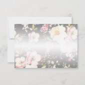 水彩ピンクイエローローズぼやけブラック結婚、s 出欠カード (裏面)