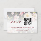 水彩ピンクイエローローズぼやけブラック結婚、s 出欠カード (正面)