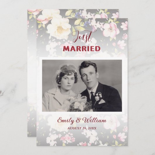 水彩ピンクイエローローズぼやけブラック結婚、s 案内状 (正面/裏面)