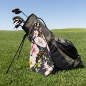 水彩ピンクイエローローズオンブラック、モノグラム ゴルフタオル (グリーン)