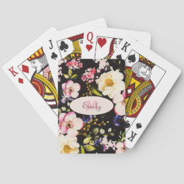 水彩ピンクイエローローズオンブラック、モノグラム トランプ