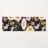 水彩ピンクイエローローズオンブラック、モノグラム ヨガマット (正面(横))