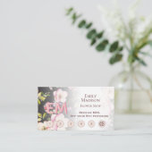 水彩ピンクイエローローズオンブラック、モノグラム ロイヤリティカード (スタンド正面)