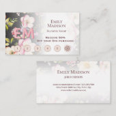 水彩ピンクイエローローズオンブラック、モノグラム ロイヤリティカード (正面/裏面)