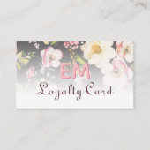 水彩ピンクイエローローズオンブラック、モノグラム ロイヤリティカード (正面)