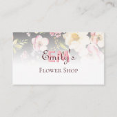 水彩ピンクイエローローズオンブラック、モノグラム 予約カード (正面)