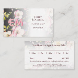水彩ピンクイエローローズオンブラック、モノグラム 予約カード