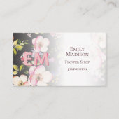 水彩ピンクイエローローズオンブラック、モノグラム 予約カード (正面)