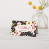 水彩ピンクイエローローズオンブラック、モノグラム 予約カード (正面)