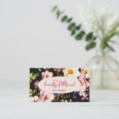 水彩ピンクイエローローズオンブラック、モノグラム 予約カード (スタンド正面)