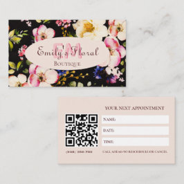 水彩ピンクイエローローズオンブラック、モノグラム 予約カード