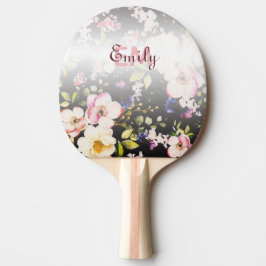 水彩ピンクイエローローズオンブラック、モノグラム 卓球ラケット