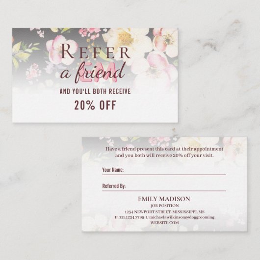 水彩ピンクイエローローズオンブラック、モノグラム 紹介カード (正面/裏面)