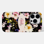 水彩ピンクイエローローズオンブラック、モノグラム Case-Mate iPhoneケース (裏面 (横))