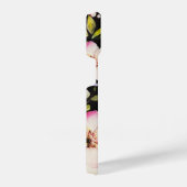 水彩ピンクイエローローズオンブラック、モノグラム iPhoneケース (右側面)