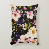 水彩ピンクイエローローズブラック背景 アクセントクッション (正面(垂直))