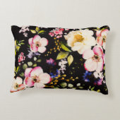 水彩ピンクイエローローズブラック背景 アクセントクッション (裏面)