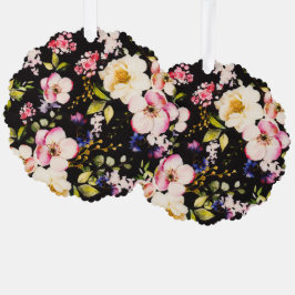 水彩ピンクイエローローズブラック背景 オーナメントカード