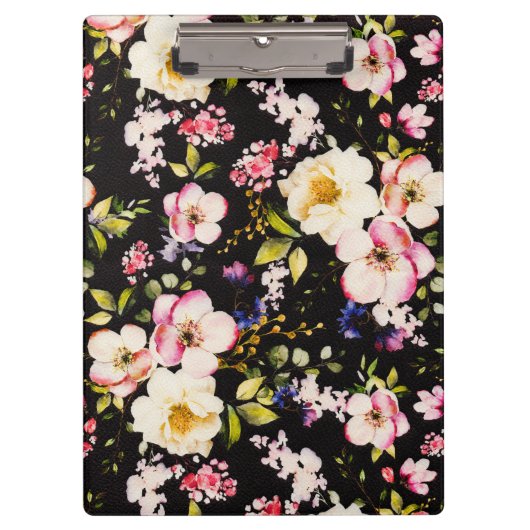水彩ピンクイエローローズブラック背景 クリップボード (正面)