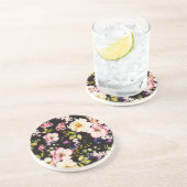 水彩ピンクイエローローズブラック背景 コースター (側面)