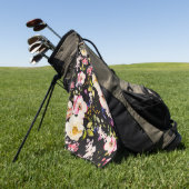 水彩ピンクイエローローズブラック背景 ゴルフタオル (グリーン)