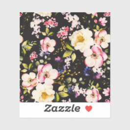 水彩ピンクイエローローズブラック背景 シール