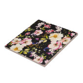 水彩ピンクイエローローズブラック背景 タイル (側面)