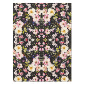 水彩ピンクイエローローズブラック背景 テーブルクロス (正面)