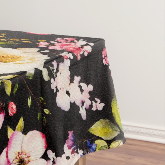 水彩ピンクイエローローズブラック背景 テーブルクロス (インサイチュ)