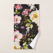 水彩ピンクイエローローズブラック背景 バスタオルセット (ハンドタオル)