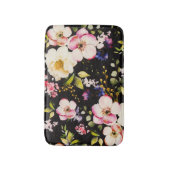 水彩ピンクイエローローズブラック背景 バスマット (正面縦)