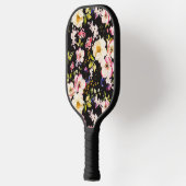 水彩ピンクイエローローズブラック背景 ピックルボールラケット (左)