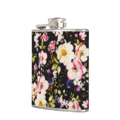 水彩ピンクイエローローズブラック背景 フラスク (左)