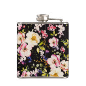 水彩ピンクイエローローズブラック背景 フラスク (裏面)