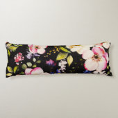 水彩ピンクイエローローズブラック背景 ボディピロー (裏面)