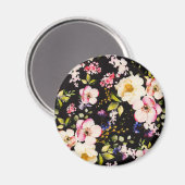 水彩ピンクイエローローズブラック背景 マグネット (正面/裏面)